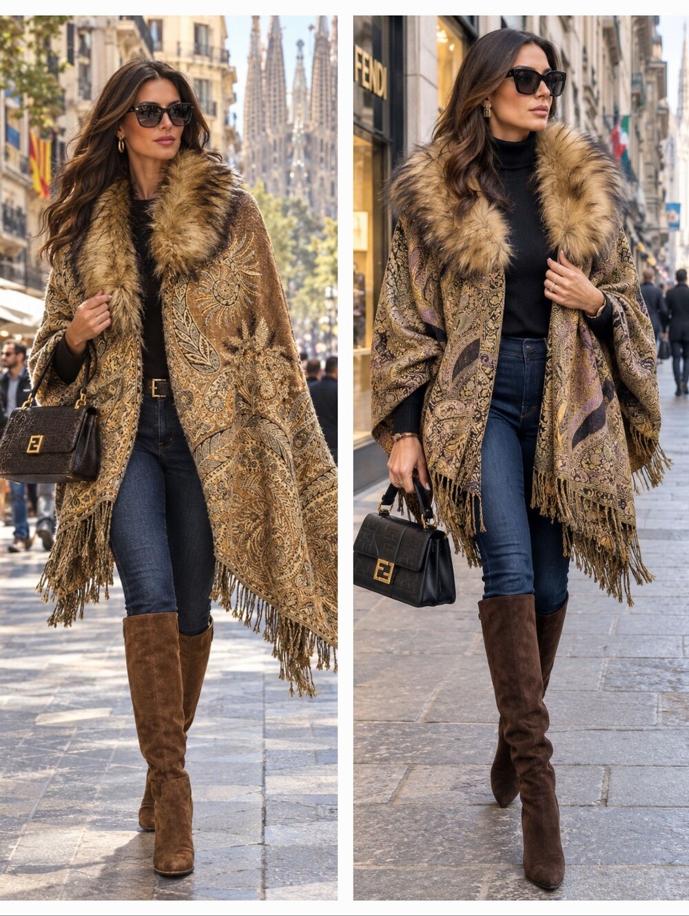 Reversibe Fur Accented Shawl